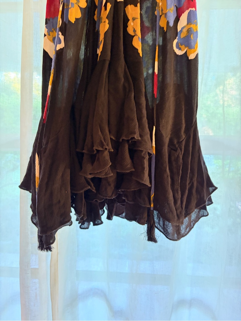 Vintage Free People Floral Black Tiered Slip Dress with Spaghetti Straps - Picture 6 of 7